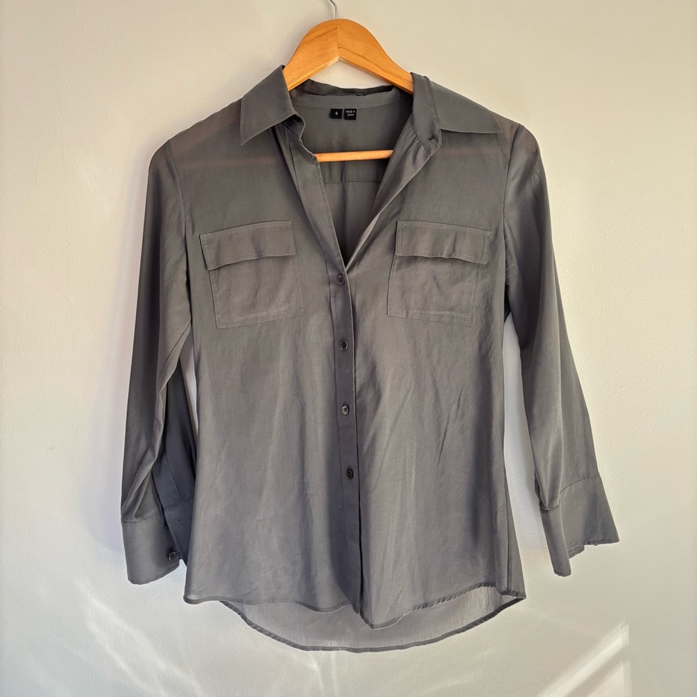 Theory Charcoal Button-Up Blouse